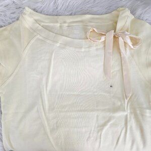 NWT Women's In Moda Half-Sleeve Blouse, Pale Yellow, XL, with Silk Bow